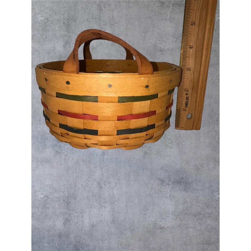 Longaberger Small Button Basket 2000 Striped Leather Handles EUC